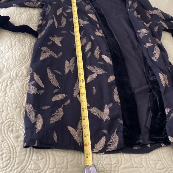 Johnny Was Workshop Open Jacket Black with Gold Feathers Velvet Trim & Pockets - Picture 6 of 10